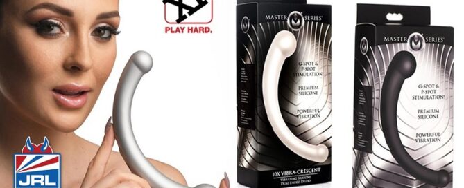 XR Brands-10X Vibra-Crescent Vibrating Silicone Dual Ended Dildo-sex toy tech-jrl charts