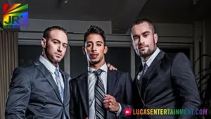 Dylan James, Arad Winwin, Drae Axtell, and Stas Landon in "Dylan James Sucks And Fucks" — Lucas Entertainment