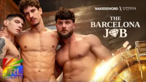 Heath Halo, Gabriel Coimbra, and Bastian Karim star in The Barcelona Job finale from NakedSword and VoyR