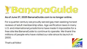 Screenshot of BananaGuide.com shutdown notice citing age verification laws