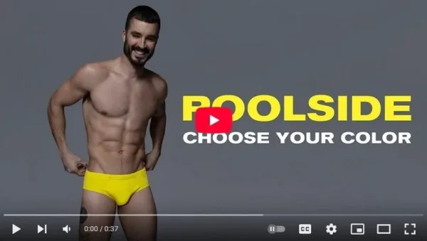 Screenshot from C-IN2’s Poolside Swim Collection 2025 commercial featuring men’s swimwear styles