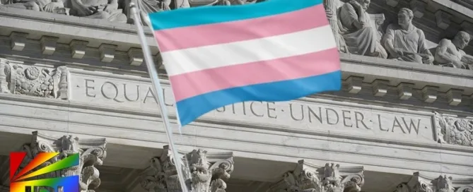 U.S. Supreme Court building with headline overlay: SCOTUS Upholds Trans Youth Care Ban in 6–3 Ruling – JRL CHARTS LGBT Politics