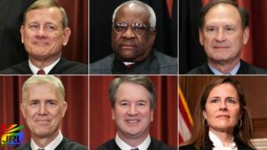 SCOTUS building in D.C. with JRL CHARTS headline on Trump executive power ruling