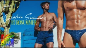 Model wearing 2EROS Signature Swim Briefs from Mykonos 2025 Campaign – JRL CHARTS Men’s Fashions