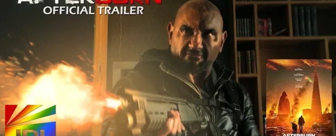 Promotional image for AFTERBURN (2025) starring Dave Bautista and Samuel L. Jackson – official trailer now on JRL CHARTS Movie Trailers.