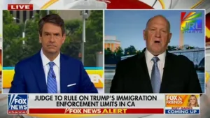 Screenshot of Tom Homan on Fox News defending ICE detentions based on physical appearance