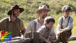 Gay couple Jason Hanna and Joe Riggs with their twin sons on Magnolia Network’s Back to the Frontier, covered by JRL CHARTS