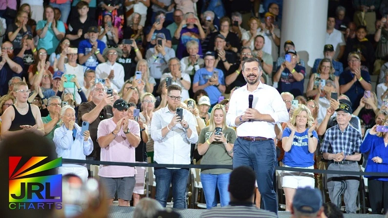 Pete Buttigieg leads 2028 Democratic primary in latest poll, pictured at Cedar Rapids campaign stop. JRL CHARTS LGBT Politics. (Photo: Cindy Hadish)