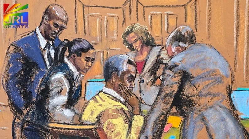 JRL CHARTS features courtroom sketch of Sean “Diddy” Combs by Jane Rosenberg during New York federal trial verdict
