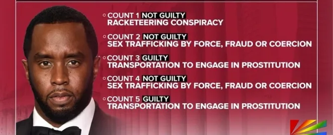 Sean “Diddy” Combs during ABC News coverage of verdict featured by JRL CHARTS