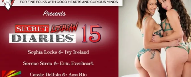 Secret Lesbian Diaries 15 DVD cover from Girlfriends Films featured on JRL CHARTS Lesbian News