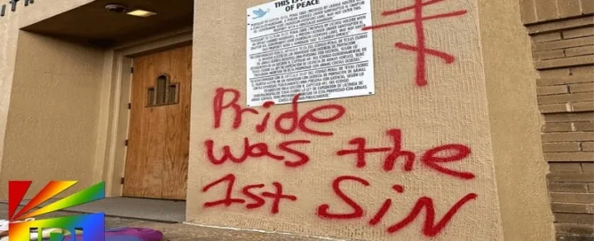 Screenshot from KVUE ABC News showing Life in the City UMC after Pride flag vandalism in South Austin – JRL CHARTS