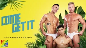 Falcon Studios Come Get It rooftop 3-way scene starring Joey Dane, Alfonso Osnaya, and Sumner Blayne | JRL CHARTS Gay Adult News