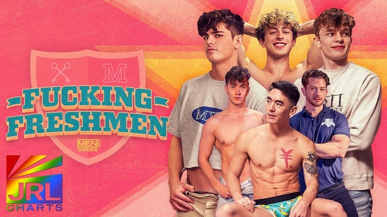 Cast of Fucking Freshmen in official gay porn DVD trailer announced on JRL CHARTS.