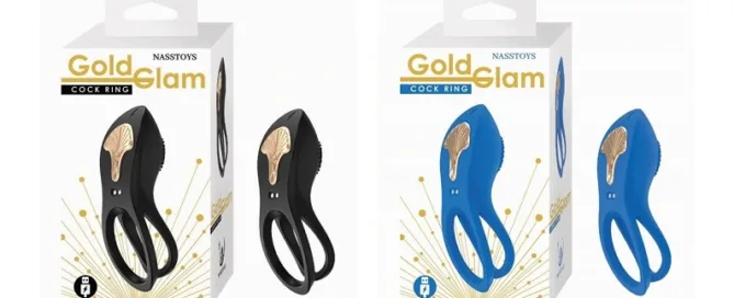 Nasstoys Gold Glam Cock Ring in Black and Blue – Dual Ring Vibrator