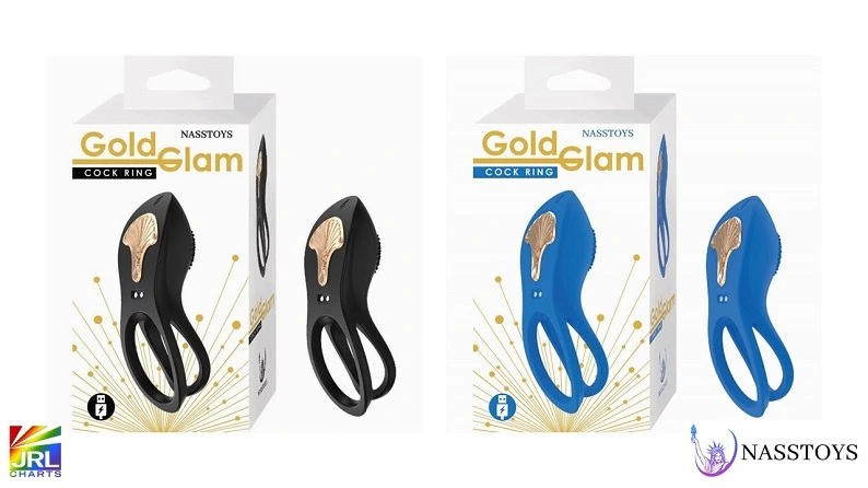 Nasstoys Gold Glam Cock Ring in Black and Blue – Dual Ring Vibrator