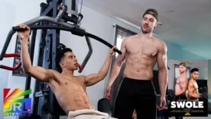 I’ll Get You Swole gay DVD cover starring Angel Santana and Arno Antino – Gay Adult News on JRL CHARTS