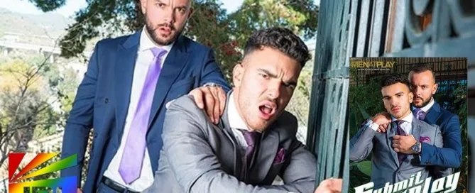 Submit & Play gay porn DVD series from MenAtPlay with suited bareback executives featured on JRL CHARTS