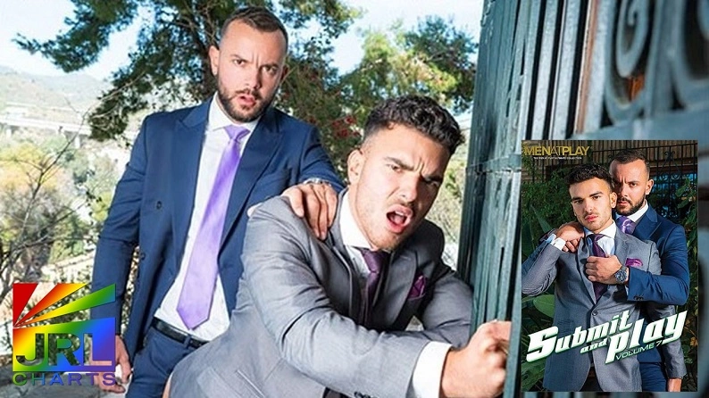 Submit & Play gay porn DVD series from MenAtPlay with suited bareback executives featured on JRL CHARTS