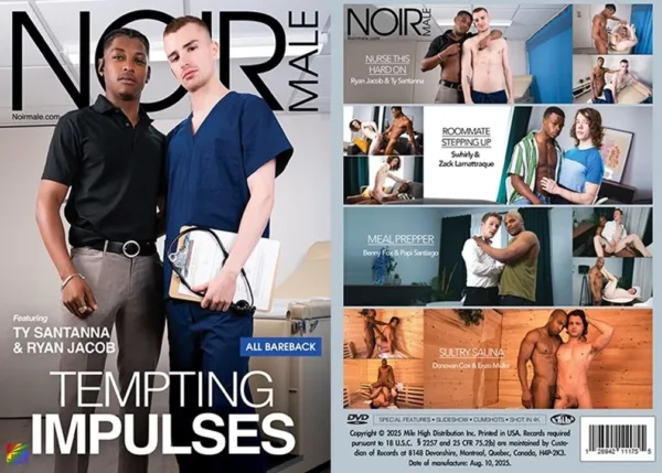 Official DVD cover of Noir Male’s Tempting Impulses gay porn film from Mile High Media – JRL CHARTS