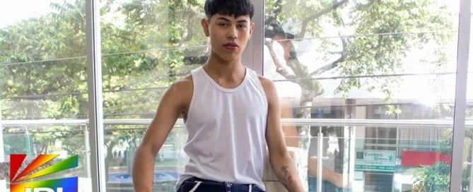 19-year-old Colombian newcomer Stiven poses for his LatinBoyz solo debut featured on JRL CHARTS Gay Adult News