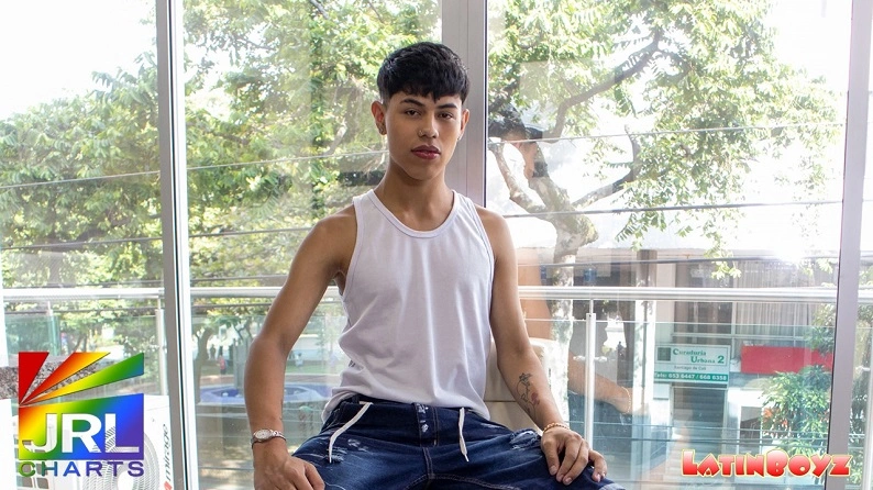 19-year-old Colombian newcomer Stiven poses for his LatinBoyz solo debut featured on JRL CHARTS Gay Adult News