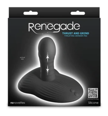 Thrust & Grind by NS Novelties packaging showing sleek matte black box with thrusting vibrator design and logo