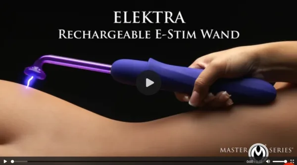 Product demo video thumbnail of the Elektra Rechargeable Violet Wand by XR Brands showcasing electro-play features.