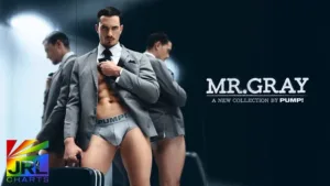 Models wearing PUMP Underwear Mr. Gray Collection show jockstrap, thong, brief, and boxer styles for men | JRL CHARTS