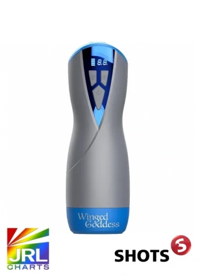 Close-up of the Masturs ELOA Winged Goddess Multi-Function Masturbator by SHOTS America featuring dual suction and vibration controls, designed for adult retailers and distributors.