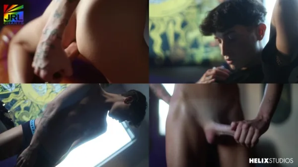 Close-up screen capture of Helix Studios exclusive Tyler Moore from his Solo Session scene – JRL CHARTS Gay Adult News