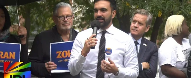 Zohran Mamdani speaks at a Gays for Zohran rally in Greenwich Village on National Coming Out Day 2025, addressing LGBTQ rights and Uganda controversy — Spectrum News NY1