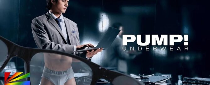 PUMP Underwear model wearing The Mr. Gray Collection in gray