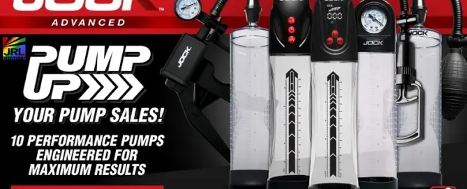 XR Brands JOCK Advanced pump collection featuring 10 new performance penis pumps for adult retailers.