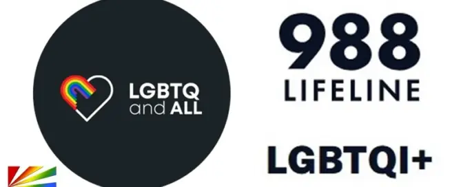 Graphic featuring the 988 Suicide & Crisis Lifeline supporting LGBTQ youth in crisis