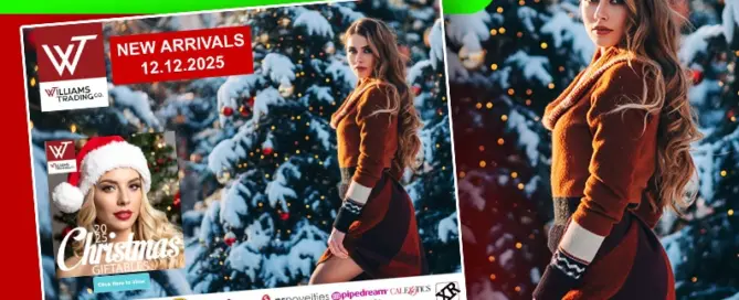 Williams Trading Weekly New Releases for Dec 12–18 featuring Christmas giftables from Cloud 9 Novelties, XR Brands, TENGA, Pipedream, and more for adult retailers