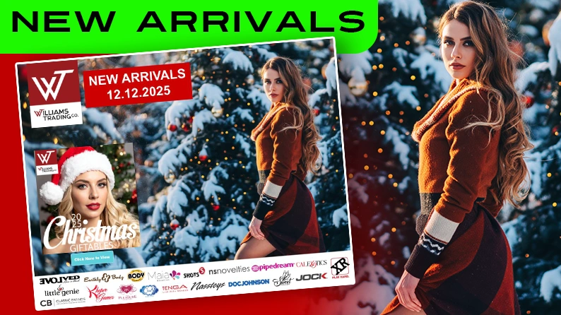 Williams Trading Weekly New Releases for Dec 12–18 featuring Christmas giftables from Cloud 9 Novelties, XR Brands, TENGA, Pipedream, and more for adult retailers