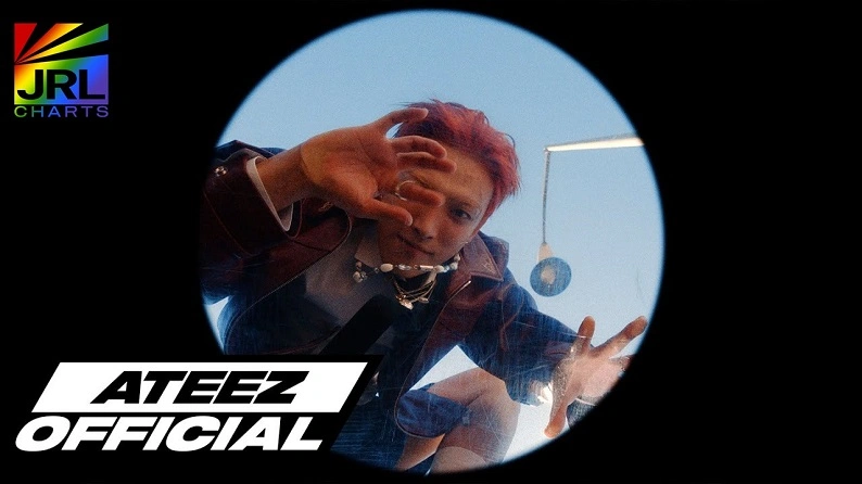 ATEEZ leader Hongjoong performing in the “NO1 (Kikoi Edit)” music video, showcasing bold visuals and powerful K-pop style, JRL CHARTS.