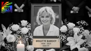 Brigitte Bardot memorial image marking her death at 91 with flowers and candle – Celebrity Deaths coverage by JRL CHARTS
