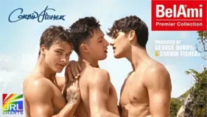 Main promo image for Double Booked Part 2 DVD from BelAmi and Corbin Fisher featuring star lineup and retailer shipping details.