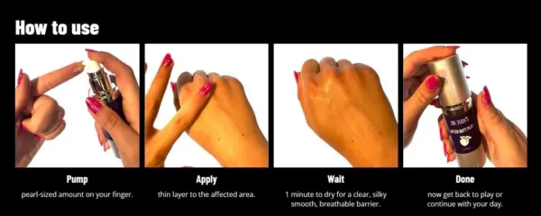 Step-by-step how to use Dr. Tush’s After Nipple Play soothing balm for nipple play aftercare – pump, apply, wait, done – JRL CHARTS Sexual Health & Wellness