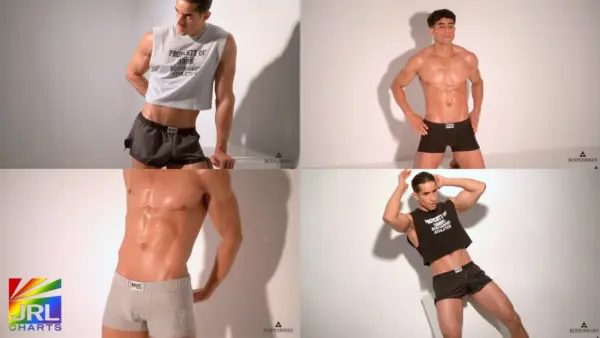 Screenclips showcasing Varsity 85 Collection by Body Aware men’s activewear including jerseys, shorts, briefs, and thongs
