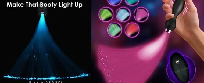 XR Brands Vibrating Silicone Optical Fiber Butt Plug showcased with optical fiber glow