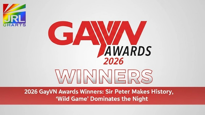 Sir Peter celebrates historic win at the 2026 GayVN Awards as Wild Game dominates major categories, featured on JRL CHARTS Gay Adult News