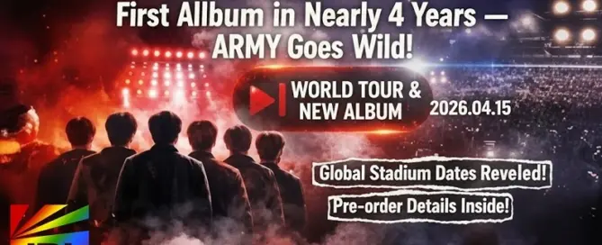 BTS 2026 world tour and comeback logo announcing the group’s global return with new album and concerts — JRL CHARTS K-Pop News