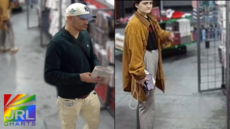 Surveillance images released by El Paso Crime Stoppers showing suspects wanted in a theft at an Adult Video Warehouse store in El Paso, Texas.