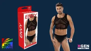 Model wearing the ENVY Maverick Edge 2-Piece Set by XGEN Products, a bold men’s underwear and fetish fashion design featured by JRL CHARTS