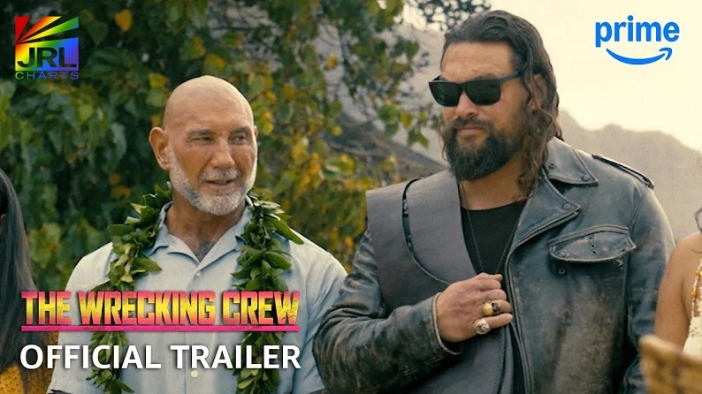 Jason Momoa and Dave Bautista star as estranged brothers in the action comedy film The Wrecking Crew (2026) featured on JRL CHARTS Movie Trailers