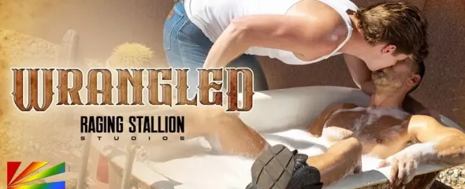 JRL CHARTS reports on Raging Stallion Studios’ new cowboy feature Wrangled, a rugged gay adult movie release featuring outdoor scenes and fan-favorite performers.