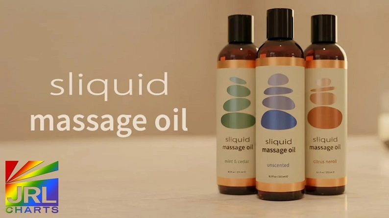 JRL CHARTS coverage of Sliquid massage oil collection with Mint & Cedar and Citrus Neroli scents